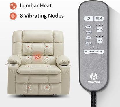 MCombo Small Dual Motor Power Lift Recliner Chair for Elderly, Zero Gravity Lift Chair with Heat and Massage, Lay Flat Recliner for Petite, USB Ports, Faux Leather R7894 (Cream White, Small-Wide)