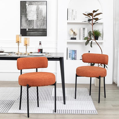 DYHOME Boucle Dining Chairs Set of 4, Upholstered Kitchen Dining Room Chairs, Side Chairs with Thick Cushions and Metal Legs for Kitchen Living Room, Orange