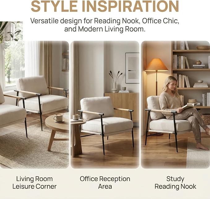 DUOMAY Mid-Century Modern Accent Chairs Set of 2 - Soft Linen Upholstered Lounge Reading Chair for Bedroom - Comfy Lightweight Livinig Room Chairs - Beige