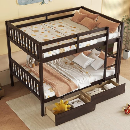 Harper & Bright Designs Full Over Full Bunk Bed with 2 Drawers, Convertible into 2 Beds, Bunk Bed with Ladder and Safety Guardrails, Espresso