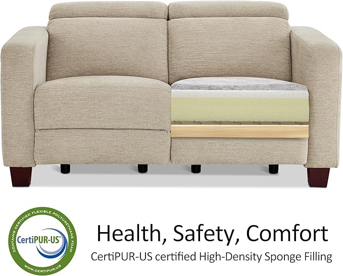 MCombo 62.2'' Reclining Loveseat, Wall Hugger Power Loveseat Recliner Sofa with Adjustable Headrest, USB A & C Charge Ports, Wood Legs, for Living Room (Fabric, HL198M1) (Beige)