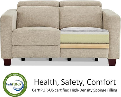 MCombo 62.2'' Reclining Loveseat, Wall Hugger Power Loveseat Recliner Sofa with Adjustable Headrest, USB A & C Charge Ports, Wood Legs, for Living Room (Fabric, HL198M1) (Beige)