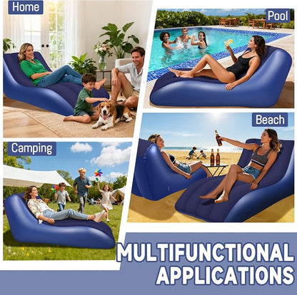 SeaSlep Inflatable Couch for Camping, Blow-Up Couch with Flocked Surface, Portable Inflatable Couch, Twin Size Sofa Bed, Comfortable Air Sofa Outdoor, Durable Blow up Couch for Indoor/Outdoor(Blue)