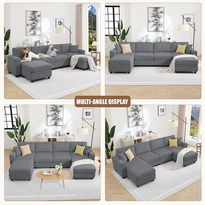 127" Modular Sectional Sofa with Storage, Corduroy 6-Seater U-Shaped Sofa with Ottoman Chaise, Cloud Sectional Couches for Living Room, Apartment