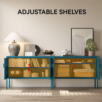 COFaR TV Stand for TVs up to 75 Inch, 40 Inch Media Console with Ventilation Doors, Metal Entertainment Center with Adjustable Shelves & 120Lbs Storage for Living Room & Bedroom, Peacock Blue
