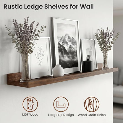 Axeman Picture Ledge Shelf | 40 Inch Floating Shelves Set of 4 | Walnut Wall Shelves with Lip | Walnut Picture Shelf for Wall with Ledge | Wood Photo Ledges for Living Room Bedroom