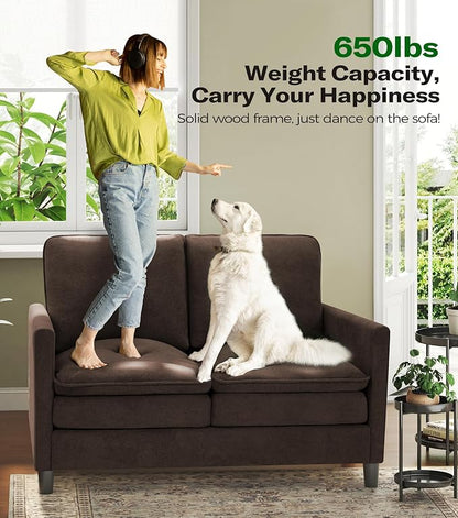 Welzona 3-Layers Cloud Loveseat Sofa, 51" Small Couch for Living Room, Bedroom - Tool-Free Assembly with Teddy Fabric Small Sofa - Brown - Futon Couch - Removable Washable Covers - 650lbs Capacity