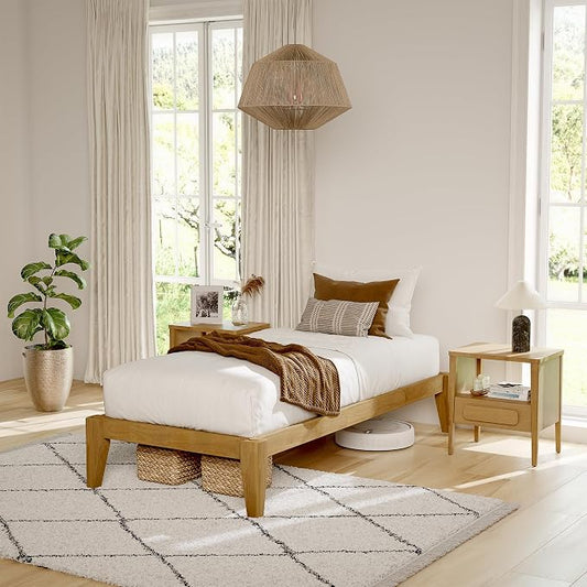 Thor Premium Solid Wood Bed Frame Twin XL, Japanese Joinery Bed Frame, Wood Slat Support, Platform Bed, No Box Spring Needed, Easy Assembly, Minimalist & Modern Style (Light Brown)