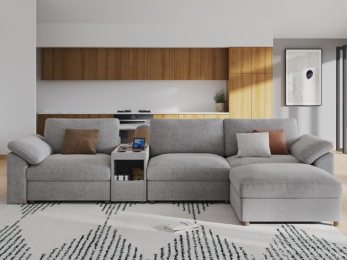 EASE MOOSE Oversized L Shape Sectional Sofa, Grey
