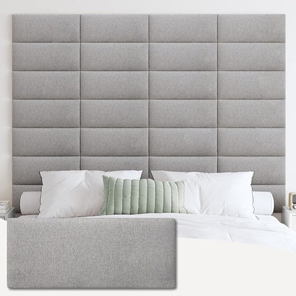 IFNOW Upholstered Wall Mounted Headboard, 3D Soundproof Wall Panels Peel and Stick for Queen Size, Reusable and Removable Tufted Bed Headboard in Medium Grey (9 Panels, 10" x 24")