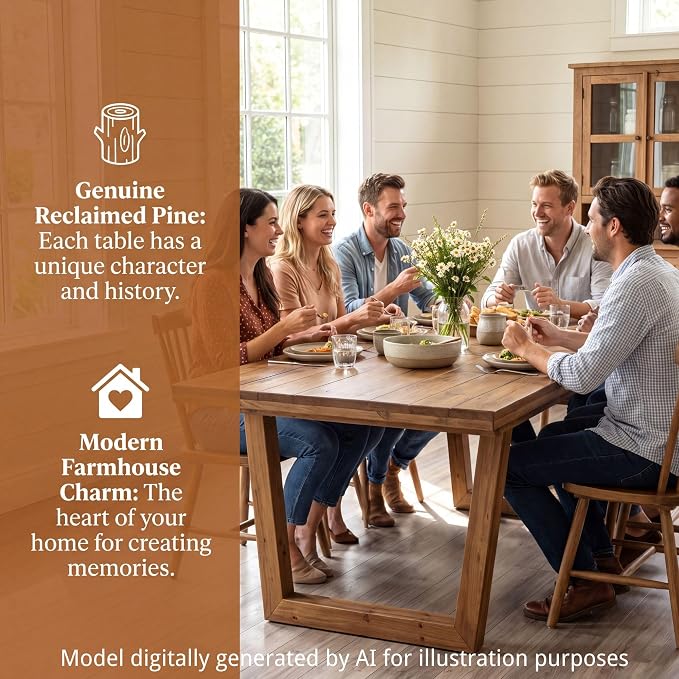 chairus 55"-71" Extendable Reclaimed Wood Dining Table with Butterfly Leaf | Hidden Butterfly Leaf Extends from 55" to 71", Reclaimed Pine Table, Seats 4-8, Sturdy U-shaped Wood Legs, Farmhouse Style