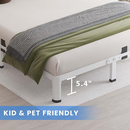 MAF 7 Inch King Metal Platform Bed Frame White with Round Corner Legs, Mattress Slide Stopper, 3000 LBS Heavy Duty Steel Slats Support, Noise Free, No Box Spring Needed, Easy Assembly