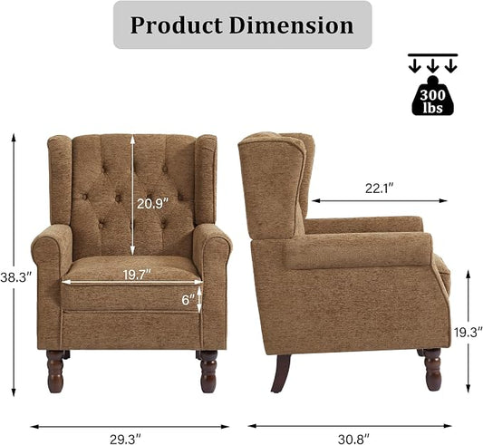 High Back Accent Chairs Set of 2, High Wingback Chair for Living Room, Button-Tufted Upholstered Fabric Armchair with Solid Wood Legs, Comfy Single Sofa Reading Chair for Bedroom, Brown