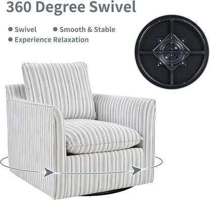 INZOY Swivel Accent Square Chair with Thick Padded Backrest Cushion, Swivel Reading Chair for Living Room Bedroom Small Spaces, Grey