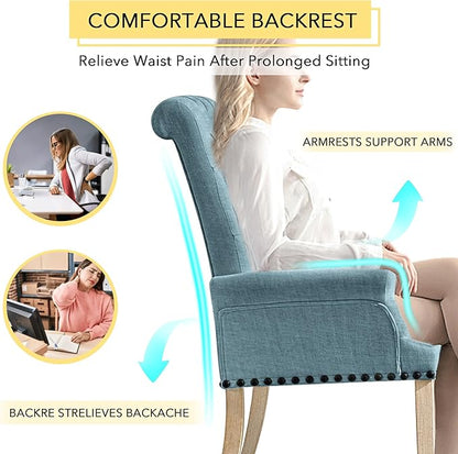 adochr Upholstered Fabric Accent Dining Chair, Elegant Tufted Club Dining Room Kitchen Room Arm Dining Chair, Light Blue