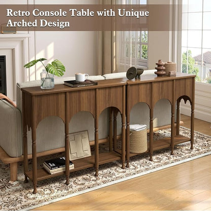 40" Console Table with Storage Shelf, Retro Entryway Table, Wooden Sofa Table with Roman-Style Legs for Living Room, Hallway, Brown