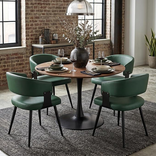 Dining Chairs Set of 4, Modern Upholstered PU Leather Kitchen & Dining Room Chairs with Curved Open Back Metal Legs, Kitchen Chairs for Dining Room Restaurant (Green, Set of 4)