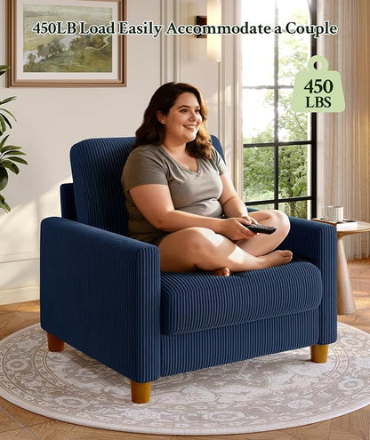 Welzona 35.3" Couches for Living Room, Comfy Blue Couch Single with 22.5" Deeper Seat, Accent Chair Tool-Free Setup, Reading Chair 440lbs Support, Corduroy Couch for Bedroom, Apartment, Office