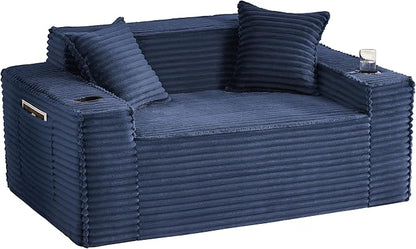 61" Boneless Sofa Couches with Cup Holder,2 Seat Loveseat Sofas with Side Pocket for Compact Living Rooms, Apartments (Blue, Loveseat Sofa)