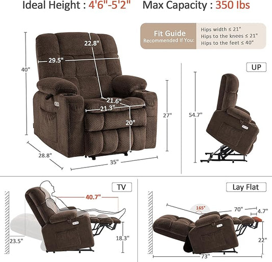 MCombo Small Dual Motor Power Lift Recliner Chair for Petite Elderly, Zero Gravity Lift Chair with Heat and Massage, Infinite Position Lay Flat Recliner, USB Ports, Fabric 7893 (Small, Coffee)