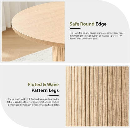 31.5" Round Dining Table for 2-4, Modern Farmhouse Kitchen Table with 2-Tier Storage Shelf, Small Wooden Circle Dining Tables with Fluted Base for Home Dining Room Living Room (Natural)
