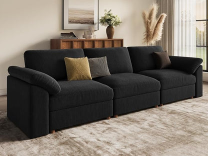 EASE MOOSE Sectional Modular Sofa, Fashion Comfty 3 Seat Cloud Modular Sofa, Modern Deep Seat Sectional Sofa,Black