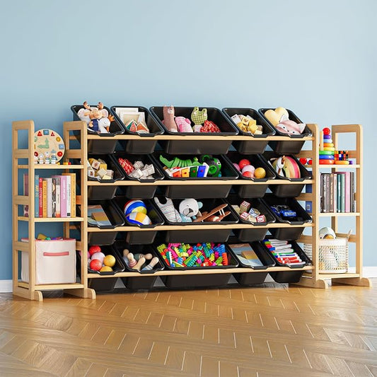 SpaceAid Toy Storage Organizer with 6 Shelves and 20 Bins, Toy Organizers Storage Bookshelf, Kids Bin Shelf Toys Box Bookcase for Bedroom Playroom Organization Room Decor, True Black