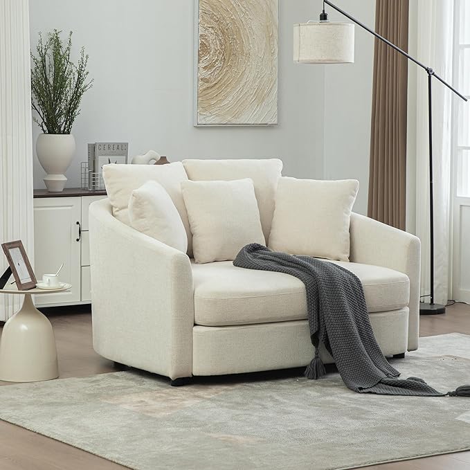 ERYE 56.3" Chenille Upholstered Accent Chair Deep Seat for Living Room Bedroom, Oversized Leisure Cushion Armchair W/ 5 Pillows and Removable Cover for Home Apartment Office