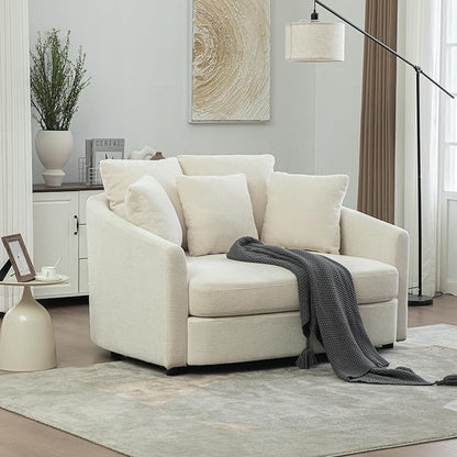 ERYE 56.3" Chenille Upholstered Accent Chair Deep Seat for Living Room Bedroom, Oversized Leisure Cushion Armchair W/ 5 Pillows and Removable Cover for Home Apartment Office