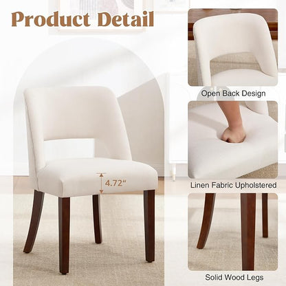 Dining Chairs Set of 2,Modern Linen Dining Room Chairs with Thick Cushions,Upholstered Kitchen Dining Room Chairs for Dining Living Room Beige