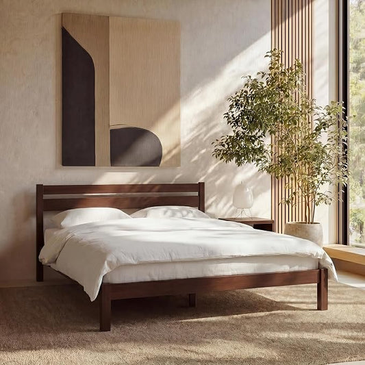 LIFEMENT Twin Bed Frame with Headboard Classic Wood Platform, Noise Free, Under Bed Storage, No Box Spring Needed, Easy Assembly, Walnut