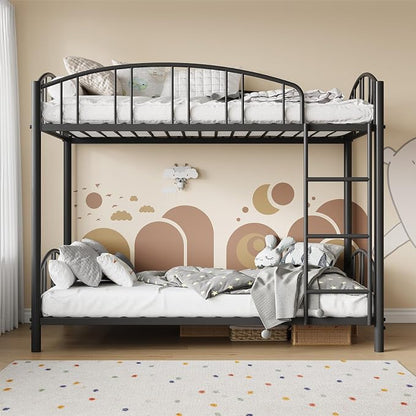 GarveeHome Metal Bunk Bed Twin Over Twin, Heavy Duty Bunkbeds Frame with Arched Guardrail and Safety Ladder, Sturdy Steel Bed for Kids Boys Girls, Space-Saving, No Box Spring Needed, Black