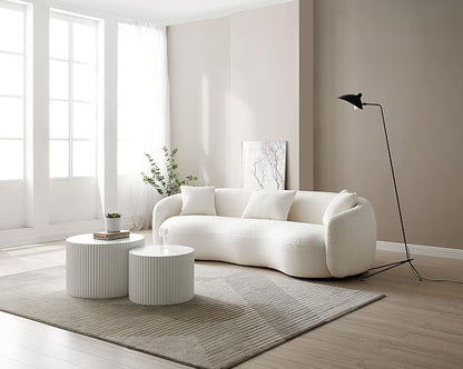 KEIKI 94" Boucle Half Moon Curved Sectional Sofa with 3 Throw Pillows, Modern Style 4-Seater Teddy Fleece Leisure Couch with Curved Backrest, Easy Assembly, for Apartment, Living Room, Bedroom, Whtie