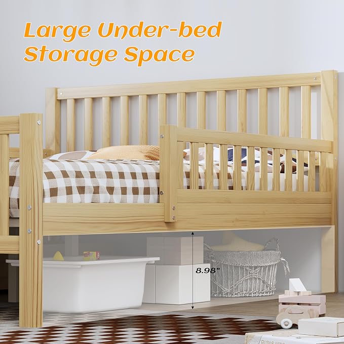 Bellemave Kids Full Size Bed Frame with Storage Drawers,Wood Full Bed Frames for Kids,Full Bed Frame with Headboard and Footboard for Boys Girls,No Box Spring Needed,Natural