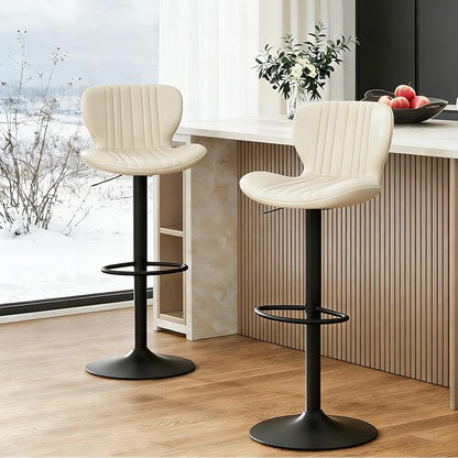 JAMFLY Bar Stools Set of 2, Leather Adjustable Barstools Counter Height Modern Bar Stools, Island Chairs Set of 2 for Kitchen, Beige