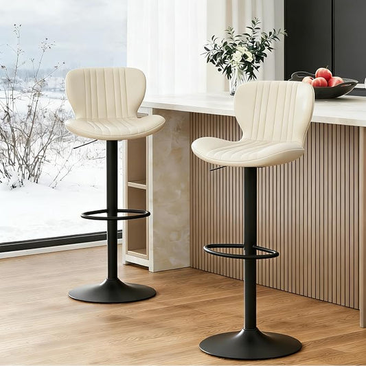 JAMFLY Bar Stools Set of 2, Leather Adjustable Barstools Counter Height Modern Bar Stools, Island Chairs Set of 2 for Kitchen, Beige