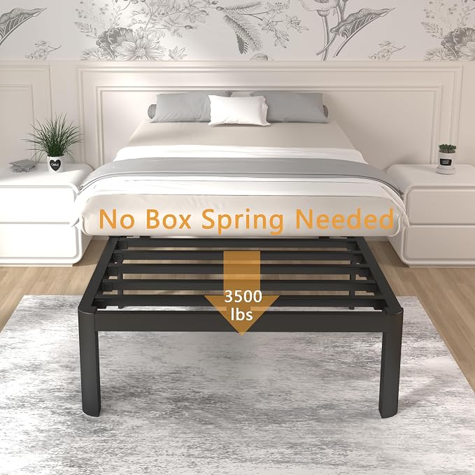 ITIMIDI 14 Twin Bed Frames, Metal Platform Bed Frame Twin Size, Safety Design with Rounded Corner Legs and DIY Headboard Hole, Heavy Duty Steel Slats Support, No Box Spring Needed, Noise Free, Black