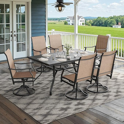 Soohow Outdoor Dining Set for 6, 7-Piece Patio Table and Chairs Set, 6 x Swivel Patio Dining Chairs with Textilene Fabric and 60"x35" Outdoor Table with 1.57" Umbrella Hole for Backyard, Poolside