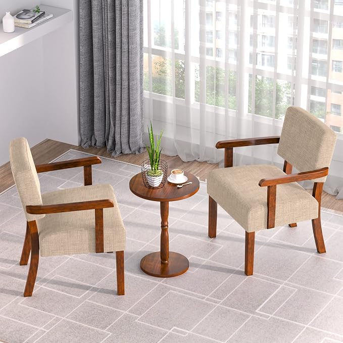 FAGAGA Accent Chairs Set of 2 with Table, Living Room Chairs with Soft Seat and Armrests for Living Room Bedroom Reading Room Waiting Room (Beige)
