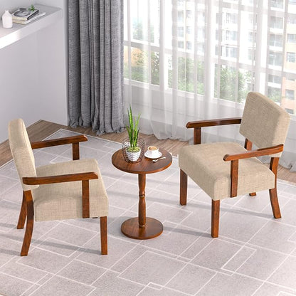 FAGAGA Accent Chairs Set of 2 with Table, Living Room Chairs with Soft Seat and Armrests for Living Room Bedroom Reading Room Waiting Room (Beige)