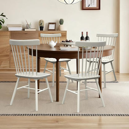 AreShark Windsor Dining Chairs, Farmhouse Wooden Dining Room Chairs, Solid Wood Kitchen Chairs with Spindle Back Set of 2, White