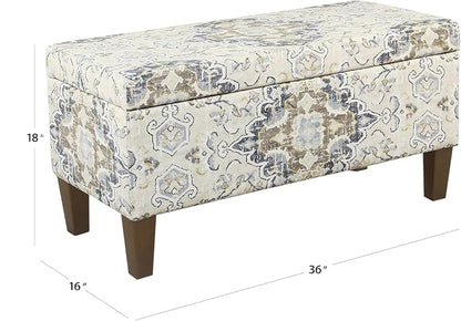 HomePop 36" Storage Ottoman Bench with Hinged Lid - Antiqued Medallion Ebony & Cream