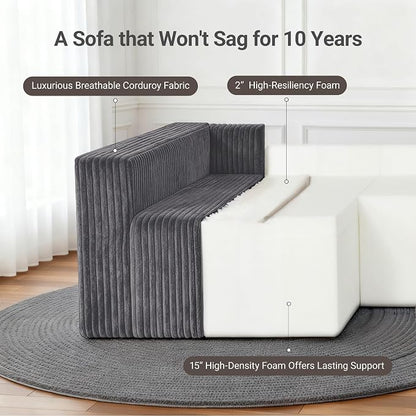 128" U-Shaped Modular Couch, Modern Sectional Couch with Double Chaise, Boneless Couch with Pillows, Deep Seat Sofa for Living Room Bedroom, No Assembly Required, Dark Grey