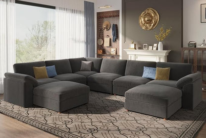 EASE MOOSE Oversized Sectional Modular Sofa,Large U Shape Sectional Couch Wide Deep Seat Modular Cloud Couch,Removable Washable,Gray