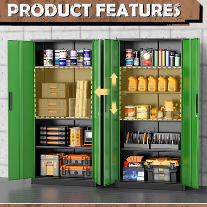 INTERGREAT Metal Lockable Storage Cabinet, 72” Storage Cabinet with 2 Doors and 4 Adjustable Shelves for Office, Home, Garage, Pantry (Black Green)