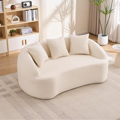 66" Curved Loveseat Sofa for Small Space, Boneless Chenille Boucle Cloud Couch, Luxury Extra High Back & Deep Seat, Oversized Comfort with No Assembly Required for Office, Dorm (Cream White)