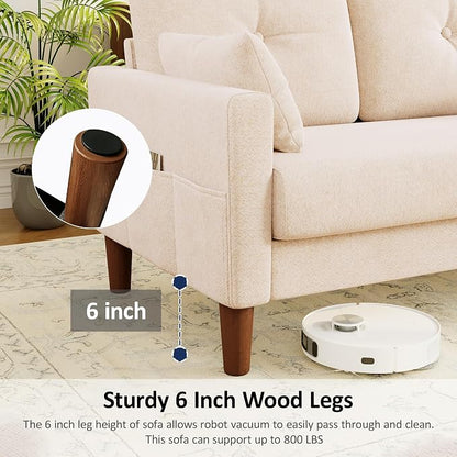 Vipbear 48" Loveseat Sofa,Modern Small Couches for Small Spaces,Beige Chenille Love Seat Couch for Living Room,Bedroom,Apartment,Office,Deep Seat,Throw Pillow,Side Pockets,Square Armrest