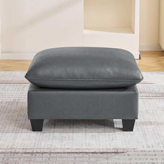 31.5" Faux Leather Large Square Ottoman, Oversized Upholstered Footrest for Living Room, Bedroom, Entryway, Grey