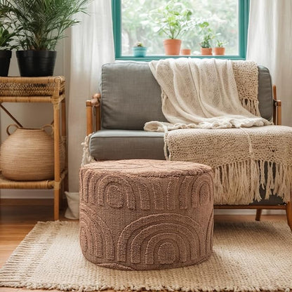 Asuprui Round Ottoman Pouf Ottoman Foot Stool Seat Faux Fur Bean Bag Foot Rest Floor Chair Leg Rest for Living Room, Bedroom or Wedding Gifts 20x20x14 Inches (Coffee)