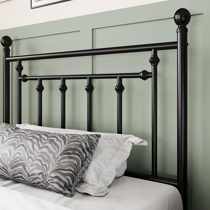 Allewie 14 Inch Twin Size Metal Platform Bed Frame with Victorian Vintage Headboard and Footboard/Mattress Foundation/Under Bed Storage/No Box Spring Needed/Easy Assembly/Noise Free/Black